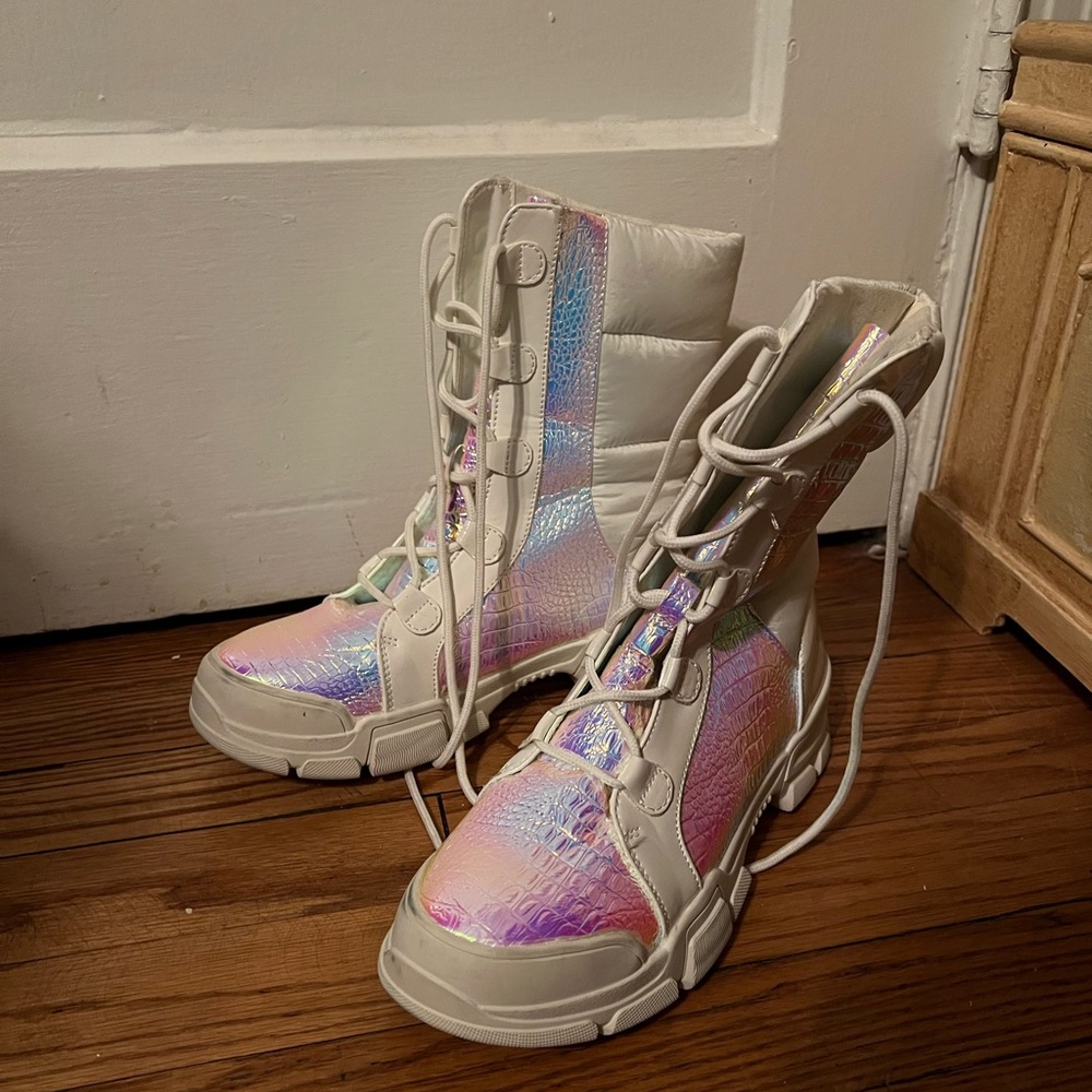 Fashion Nova Irridescent Snow Boots